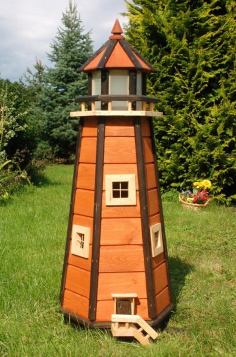  [Gartendeko Leuchtturm Holz / Solar] Grosser brauner XLLeuchtturm