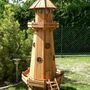 Leuchtturm für Garten gross, teakfarben, 180cm, Wechsellicht 230V 2