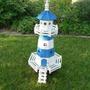 Leuchtturm für Garten, Blau-Weiss, 120cm, Standlicht 230V 3