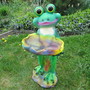 Grosse Froschfigur für Garten mit Blatt als Vogeltränke, 68cm hoch