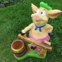 Deko Schwein Figur mit Blumentopf, 50 cm hoch