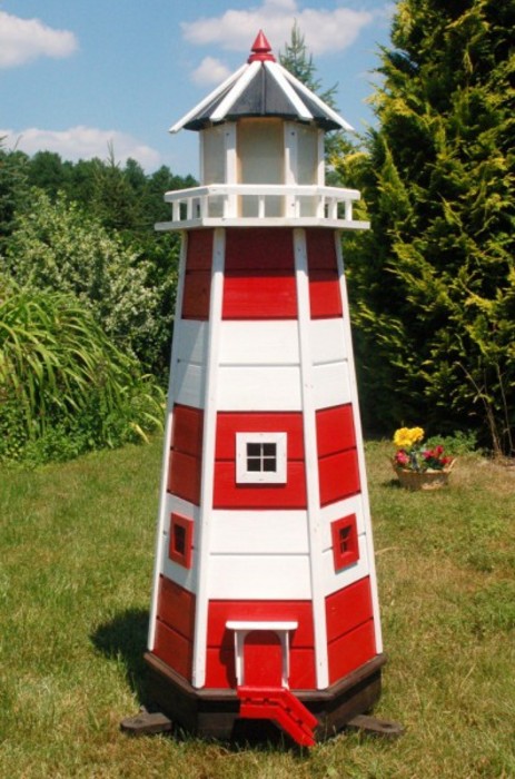  [Gartendeko Leuchtturm Holz / Solar] Riesiger rotweisser XXL
