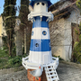 XXL Leuchtturm für Garten, Blau-Weiss, 225cm, Standlicht 230V 2
