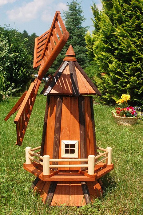 Holländische Windmühle Aus Zedernholz – 86 Cm Hoch, Wetterfest Mit Verstecktem Staufach Für Garten-Deko