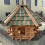Grosses Holz Vogelfutterhaus zum Aufhängen, teak-grün, Höhe 52cm, Ø65cm 2
