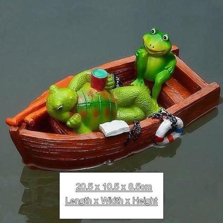 Dekorative Cartoon Schildkröten, zu zweit in einem Holzboot, lustig