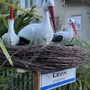 3D Geburtsschild mit Storch zur Geburt, mit Ständer, 3 Störche